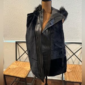 Reed Krakoff Lamb Leather Calf leather Cashmere Wool Black Vest Jacket.